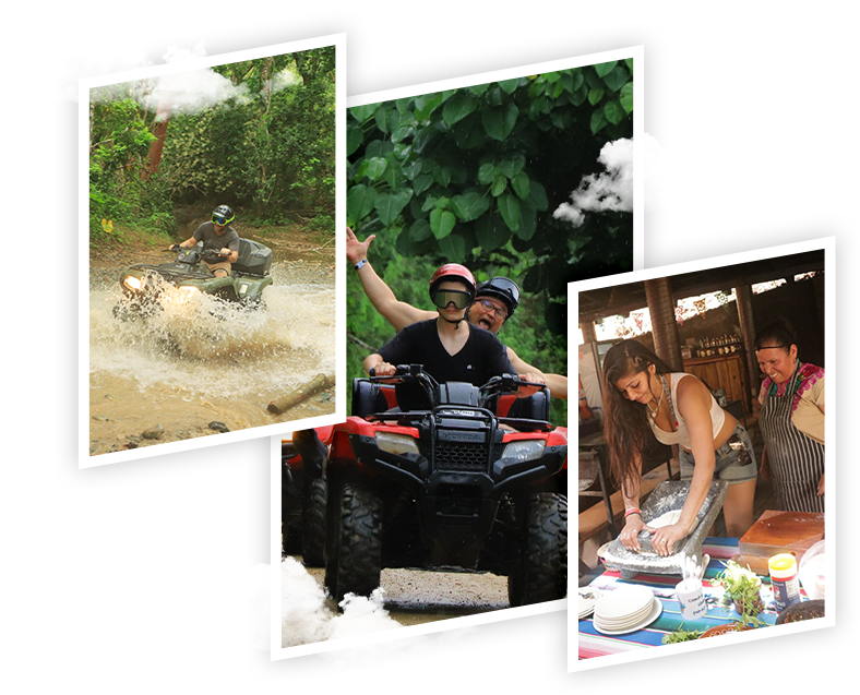 Grupo de personas disfrutando de un viaje a Puerto Vallarta, rodeados de playa y paisajes tropicales en un ambiente relajado y divertido.